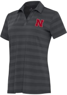 Womens Nebraska Cornhuskers Grey Antigua Tunnel Short Sleeve Polo Shirt