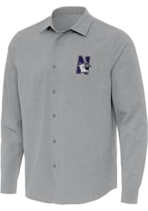 Mens Northwestern Wildcats Grey Antigua Exposure Long Sleeve Dress Shirt