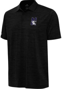 Mens Northwestern Wildcats Black Antigua Layout Short Sleeve Polo Shirt