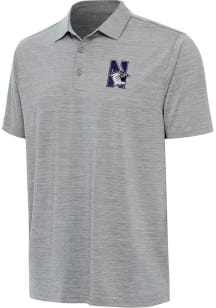 Mens Northwestern Wildcats Grey Antigua Layout Short Sleeve Polo Shirt