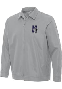 Mens Northwestern Wildcats Grey Antigua Pivot Light Weight Jacket