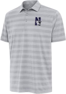 Mens Northwestern Wildcats Grey Antigua Tunnel Short Sleeve Polo Shirt