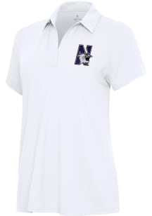 Womens Northwestern Wildcats White Antigua Era Short Sleeve Polo Shirt