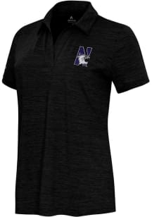 Womens Northwestern Wildcats Black Antigua Layout Short Sleeve Polo Shirt