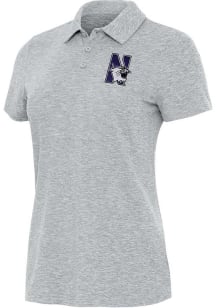 Womens Northwestern Wildcats Grey Antigua Matter Short Sleeve Polo Shirt