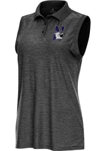 Womens Northwestern Wildcats Black Antigua Recap Polo Shirt