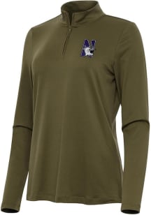 Antigua Northwestern Wildcats Womens Olive Reprocess Recycled Qtr Zip