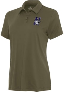 Womens Northwestern Wildcats Olive Antigua Reprocess Recycled Short Sleeve Polo Shirt