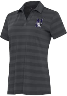 Womens Northwestern Wildcats Grey Antigua Tunnel Short Sleeve Polo Shirt