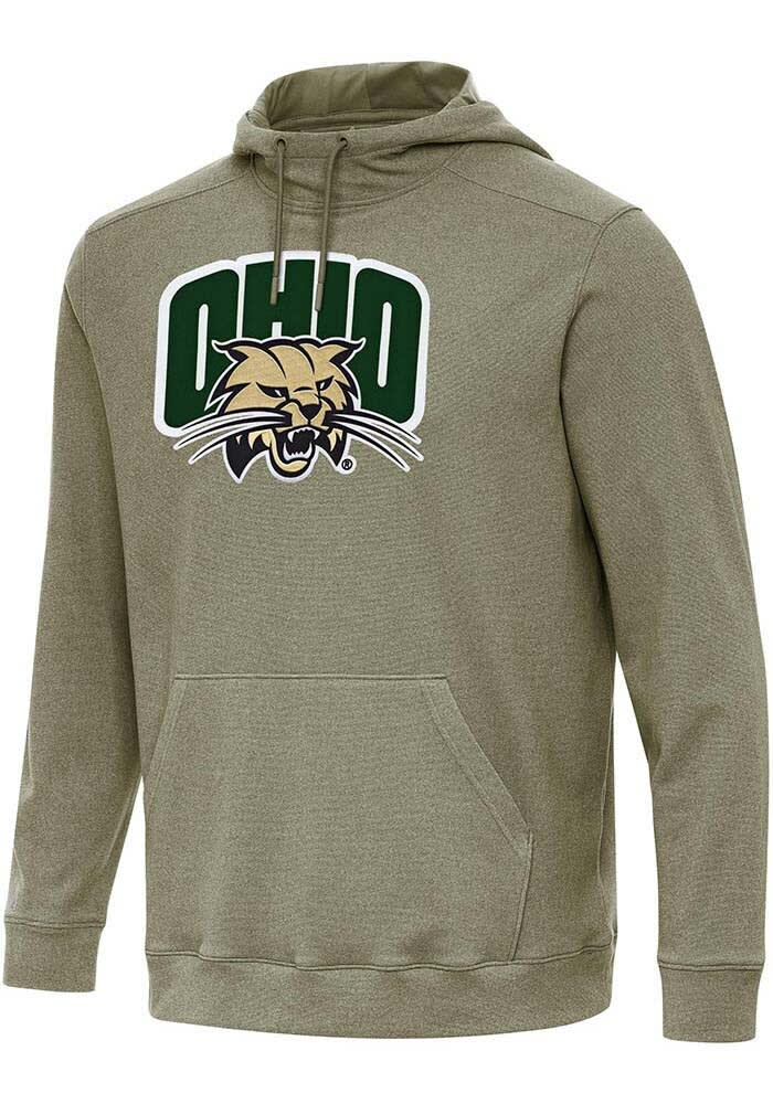 Antigua Ohio Bobcats Mens Olive Full Front Cloud Long Sleeve Hoodie