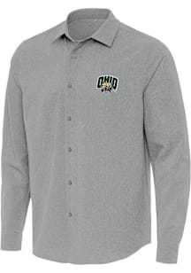 Antigua Ohio Bobcats Mens Grey Exposure Long Sleeve Dress Shirt