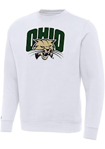 Antigua Ohio Bobcats Mens White Full Front Victory Long Sleeve Crew Sweatshirt