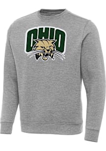 Antigua Ohio Bobcats Mens Grey Full Front Victory Long Sleeve Crew Sweatshirt