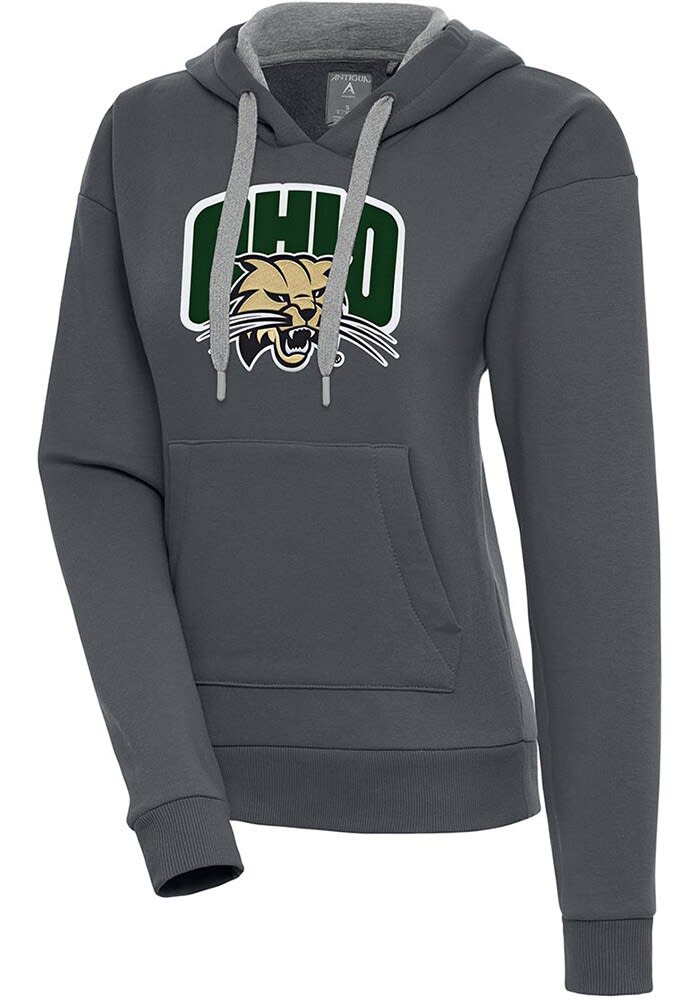 Antigua Ohio Bobcats Womens Charcoal Full Front Victory Hooded Sweatshirt