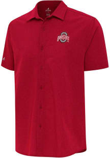 Mens Ohio State Buckeyes Red Antigua Activate Short Sleeve Dress Shirt