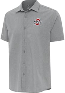 Antigua Ohio State Buckeyes Mens Grey Activate Short Sleeve Dress Shirt