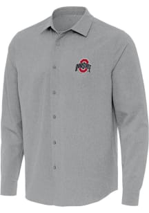 Mens Ohio State Buckeyes Grey Antigua Exposure Long Sleeve Dress Shirt