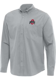 Mens Ohio State Buckeyes Grey Antigua Flight Long Sleeve Dress Shirt