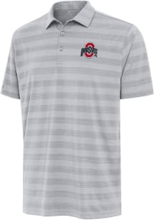 Mens Ohio State Buckeyes Grey Antigua Tunnel Short Sleeve Polo Shirt