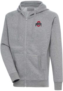 Mens Ohio State Buckeyes Grey Antigua Victory Long Sleeve Full Zip Jacket