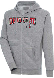 Mens Ohio State Buckeyes Grey Antigua Split Victory Long Sleeve Full Zip Jacket