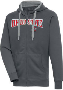 Mens Ohio State Buckeyes Charcoal Antigua Split Victory Long Sleeve Full Zip Jacket