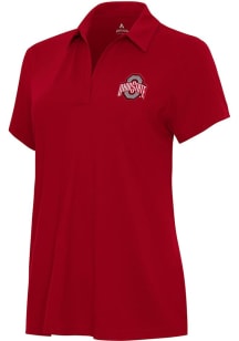 Womens Ohio State Buckeyes Red Antigua Era Short Sleeve Polo Shirt