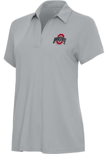 Womens Ohio State Buckeyes Grey Antigua Era Short Sleeve Polo Shirt