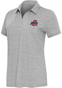 Womens Ohio State Buckeyes Grey Antigua Layout Short Sleeve Polo Shirt