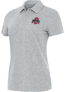 Womens Ohio State Buckeyes Grey Antigua Matter Short Sleeve Polo Shirt