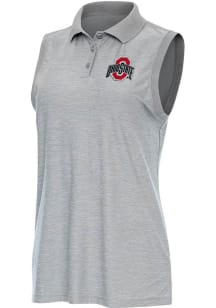 Womens Ohio State Buckeyes Grey Antigua Recap Polo Shirt