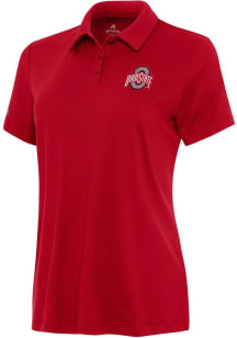 Womens Ohio State Buckeyes Red Antigua Reprocess Recycled Short Sleeve Polo Shirt