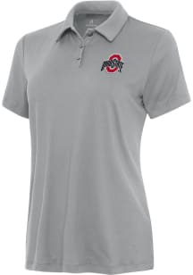 Womens Ohio State Buckeyes Grey Antigua Reprocess Recycled Short Sleeve Polo Shirt