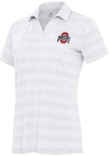 Womens Ohio State Buckeyes White Antigua Tunnel Short Sleeve Polo Shirt