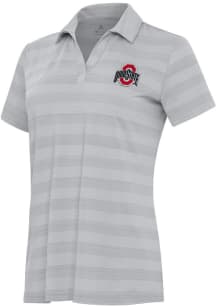 Womens Ohio State Buckeyes Grey Antigua Tunnel Short Sleeve Polo Shirt