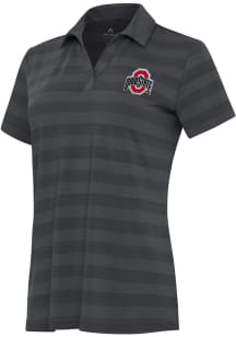 Womens Ohio State Buckeyes Grey Antigua Tunnel Short Sleeve Polo Shirt