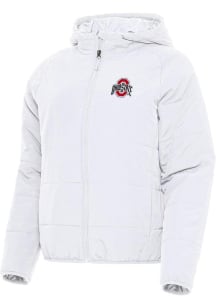 Womens Ohio State Buckeyes White Antigua Universe Filled Jacket