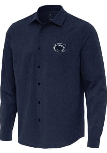 Mens Penn State Nittany Lions Navy Blue Antigua Exposure Long Sleeve Dress Shirt