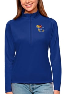 Antigua KU Jayhawks Womens Blue Tribute 1/4 Zip Pullover