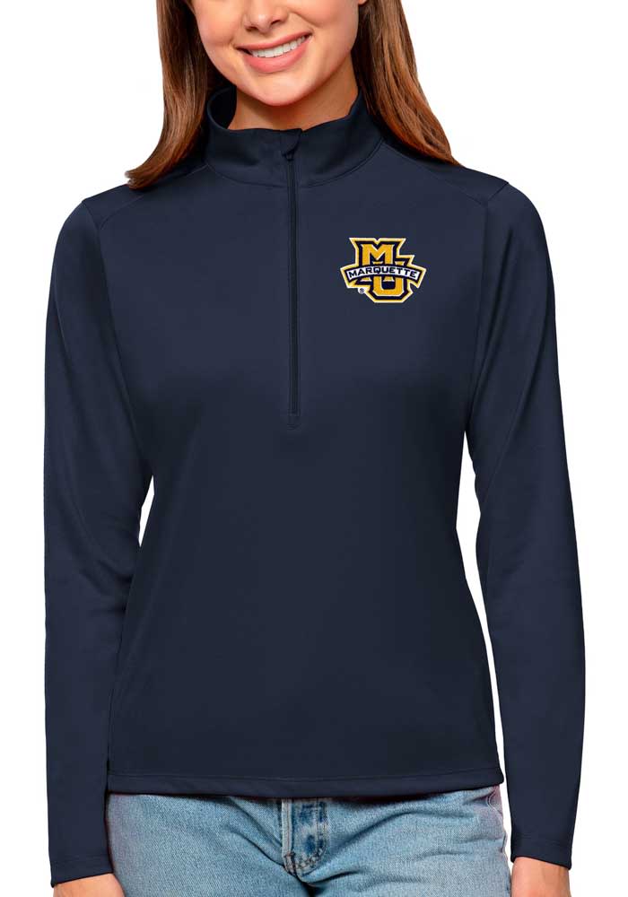 Antigua Marquette Golden Eagles Womens Navy Blue Tribute Long Sleeve Pullover