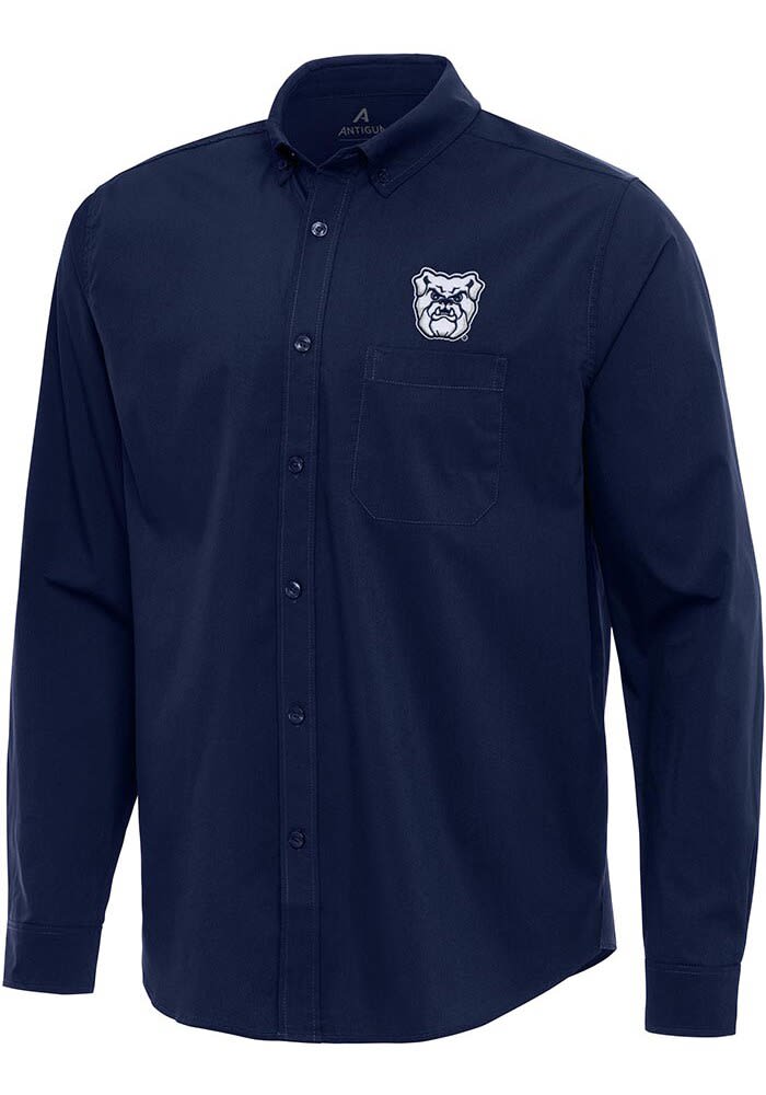 Antigua Butler Bulldogs Mens Navy Blue Flight Long Sleeve Dress Shirt, Navy Blue, 70% Cotton / 27% Polyester / 3% SPANDEX, Size S