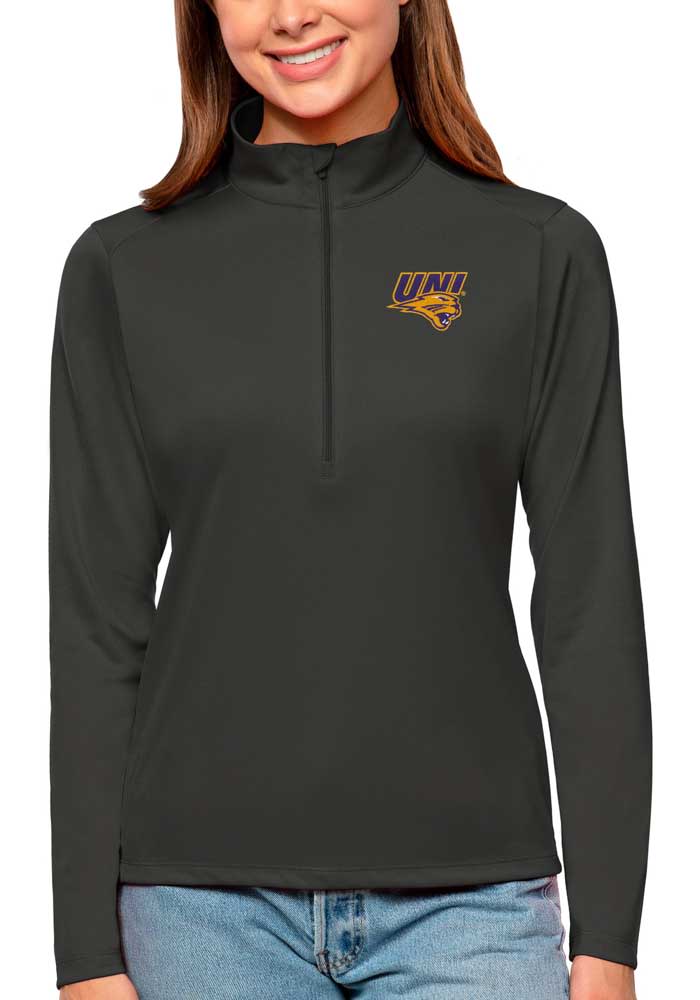 Antigua Northern Iowa Panthers Womens Grey Tribute Long Sleeve Pullover