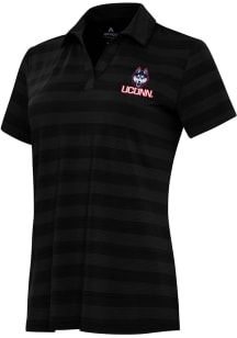 Antigua UConn Huskies Womens Black Tunnel Short Sleeve Polo Shirt