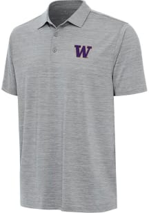 Mens Washington Huskies Grey Antigua Layout Short Sleeve Polo Shirt