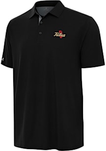Antigua Tulsa Golden Hurricane Mens Black Script Era Short Sleeve Polo