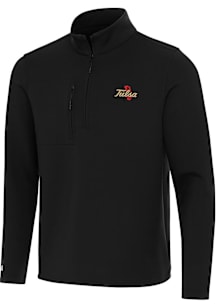 Antigua Tulsa Golden Hurricane Mens Black Insider Long Sleeve Qtr Zip Pullover