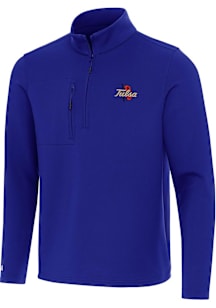 Antigua Tulsa Golden Hurricane Mens Blue Insider Long Sleeve Qtr Zip Pullover