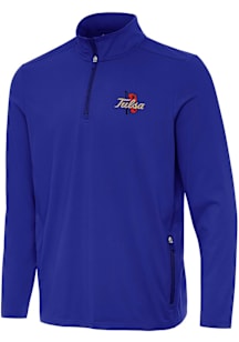 Antigua Tulsa Golden Hurricane Mens Blue Perilous Long Sleeve Qtr Zip Pullover