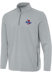 Antigua Tulsa Golden Hurricane Mens Grey Perilous Long Sleeve Qtr Zip Pullover