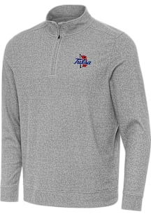 Antigua Tulsa Golden Hurricane Mens Grey Subtle Long Sleeve Qtr Zip Pullover